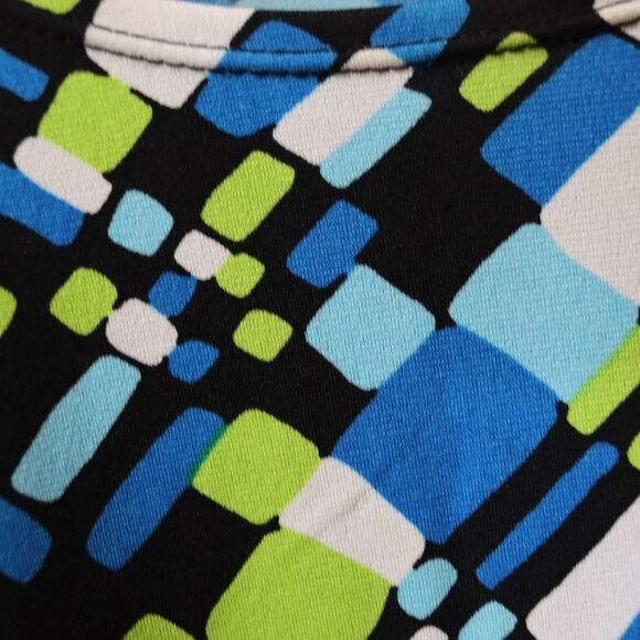 Laura Ashley Bright Colorful Blue Green Geometric Print Top Medium - Picture 6 of 8
